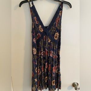 Navy blue floral mini dress